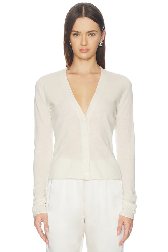 "Lightweight cardigan for spring layering, 100% cashmere or wool"