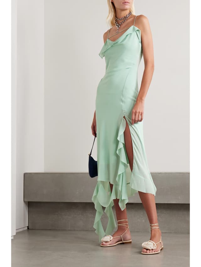 "Light green dresses for spring vacations with unique details, under $400"